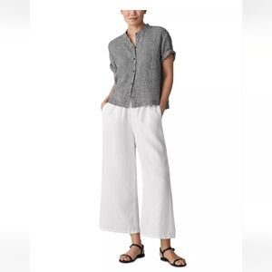 NWT Eileen Fisher Puckered Linen Mandarin Collar Shirt, Size XS